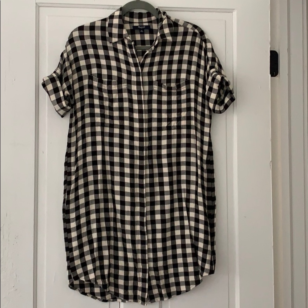 Madewell black gingham button down shirt dress